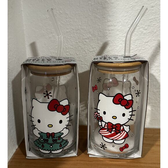 BUNDLE DEAL! Hello Kitty Glass Tumbler with Bamboo Lid and Glass Straw 16oz. - Picture 3 of 4